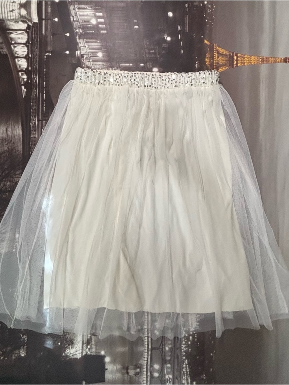 Ballet core Ivory Tulle Skirt with Sequin Waistband